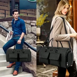 Stylish Front Pockets Black Vintage Travel Garment Bags - Image 3