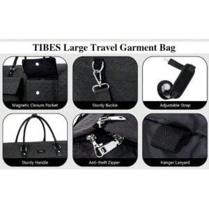 Stylish Front Pockets Black Vintage Travel Garment Bags - Image 7