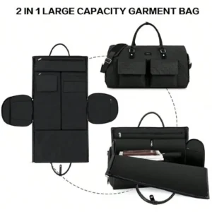 Stylish Front Pockets Black Vintage Travel Garment Bags