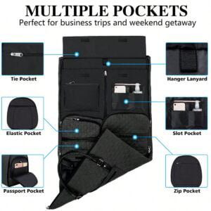Stylish Front Pockets Black Vintage Travel Garment Bags - Image 4